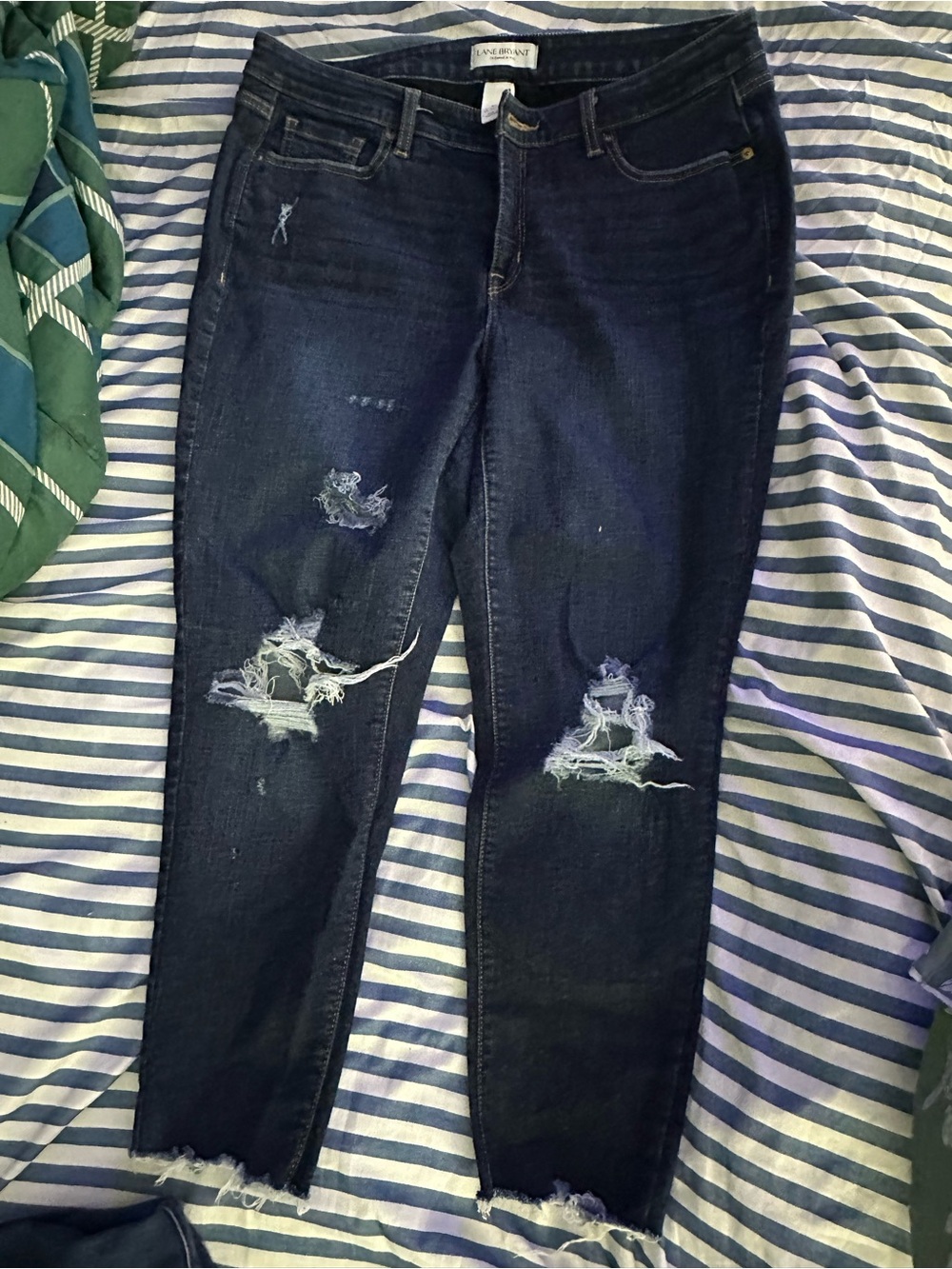 Lane Bryant Dark Indigo Distressed Ankle Jeans
